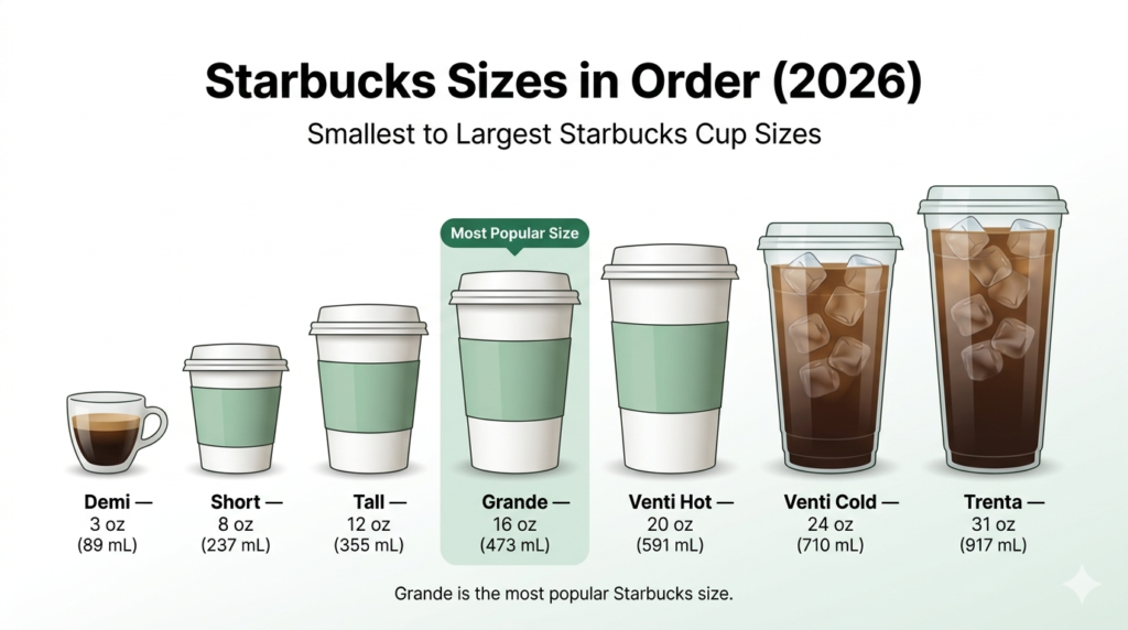 starbucks sizes in order from smallest to largest demi short tall grande venti trenta